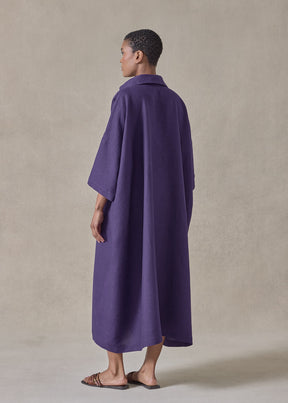 lightweight linen angle to front side seam short sleeve dress with collar (tincture)