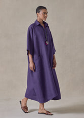 lightweight linen angle to front side seam short sleeve dress with collar (tincture)