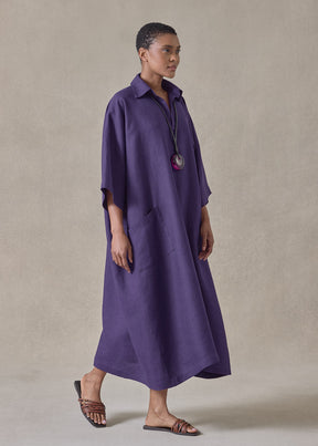 lightweight linen angle to front side seam short sleeve dress with collar (tincture)