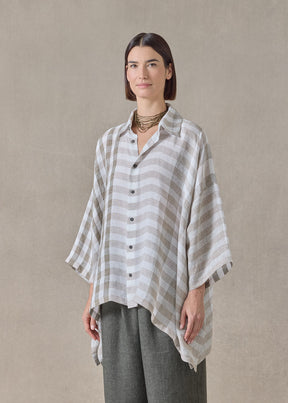 linen double pointed sides shirt with collar - mid plus (olive)