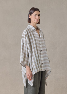 linen double pointed sides shirt with collar - mid plus (olive)
