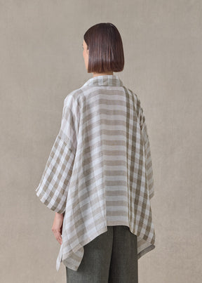 linen double pointed sides shirt with collar - mid plus (olive)