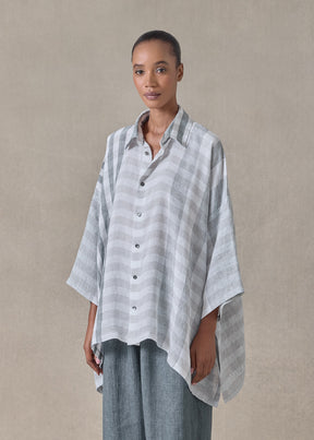 linen double pointed sides shirt with collar - mid plus (petrol)