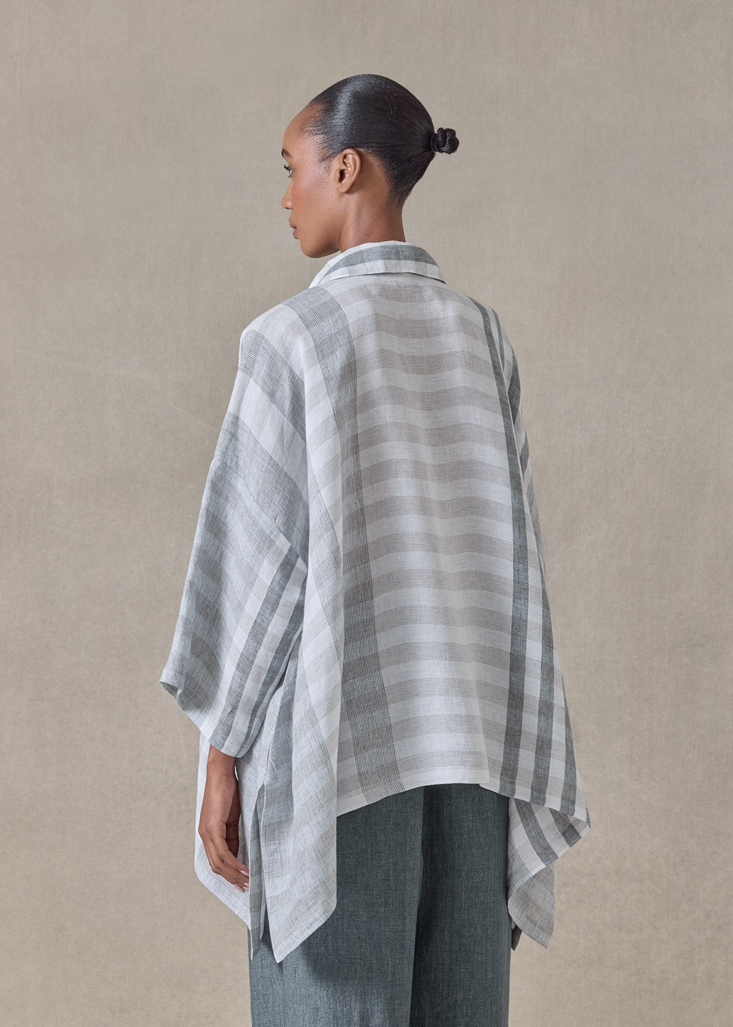 linen double pointed sides shirt with collar - mid plus (petrol)