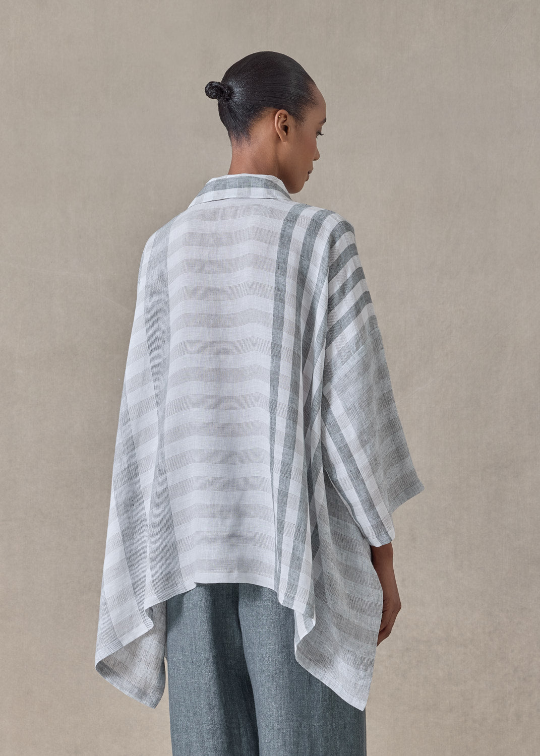 linen double pointed sides shirt with collar - mid plus (petrol)