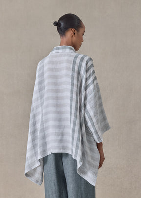 linen double pointed sides shirt with collar - mid plus (petrol)