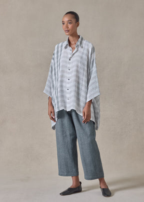 linen double pointed sides shirt with collar - mid plus (petrol)