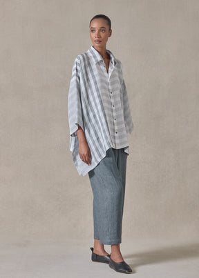 linen double pointed sides shirt with collar - mid plus (petrol)