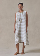 linen 3/4 length side pleated sleeveless dress (olive)