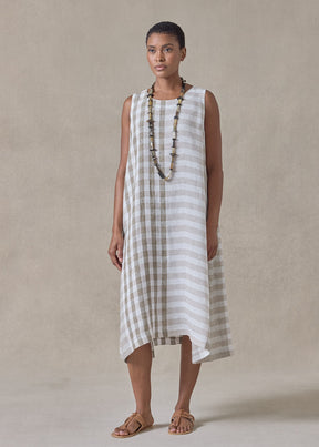 linen 3/4 length side pleated sleeveless dress (olive)