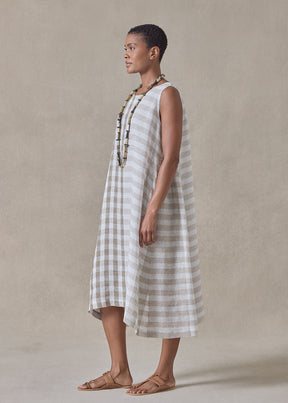 linen 3/4 length side pleated sleeveless dress (olive)
