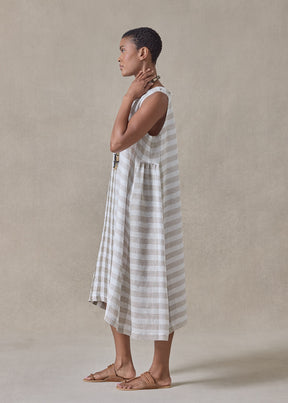 linen 3/4 length side pleated sleeveless dress (olive)