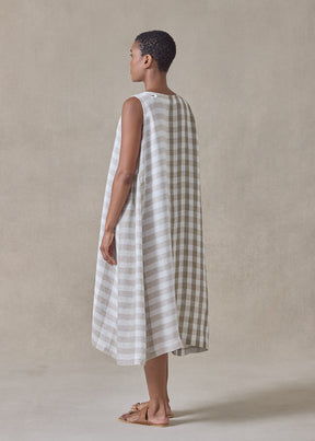 linen 3/4 length side pleated sleeveless dress (olive)