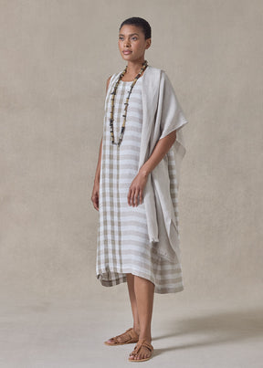 linen 3/4 length side pleated sleeveless dress (olive)