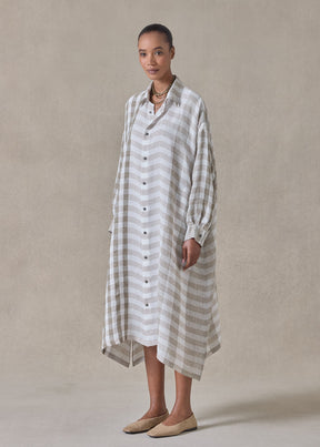 linen wide a-line shirt dress with collar (olive)