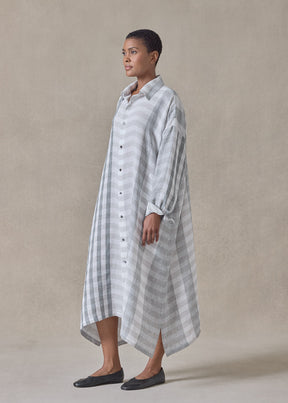 linen wide a-line shirt dress with collar (petrol)