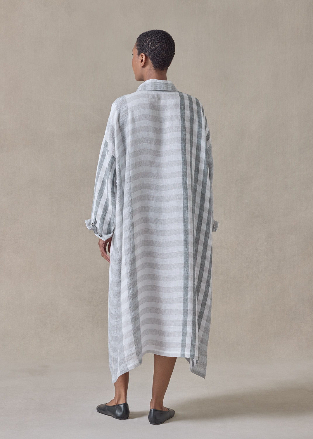 linen wide a-line shirt dress with collar (petrol)