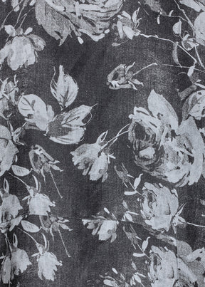 stonewashed linen a-line panelled mandarin jacket coat - 3/4 length (monochrome)