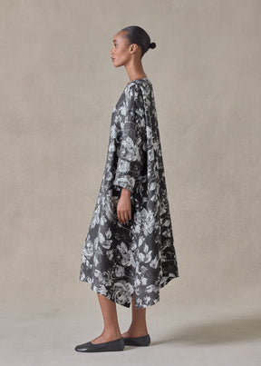 stonewashed linen wide a-line scoop neck dress (monochrome)