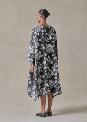 stonewashed linen wide a-line scoop neck dress (monochrome)