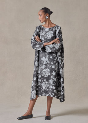 stonewashed linen wide a-line scoop neck dress (monochrome)