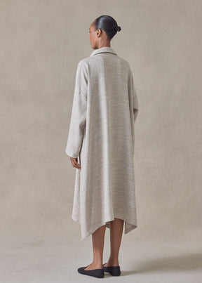 textured linen mix wide a-line shirt dress with collar (natural)