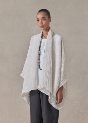 linen mix wide short sleeve scrunch shawl collar jacket - mid plus (natural)