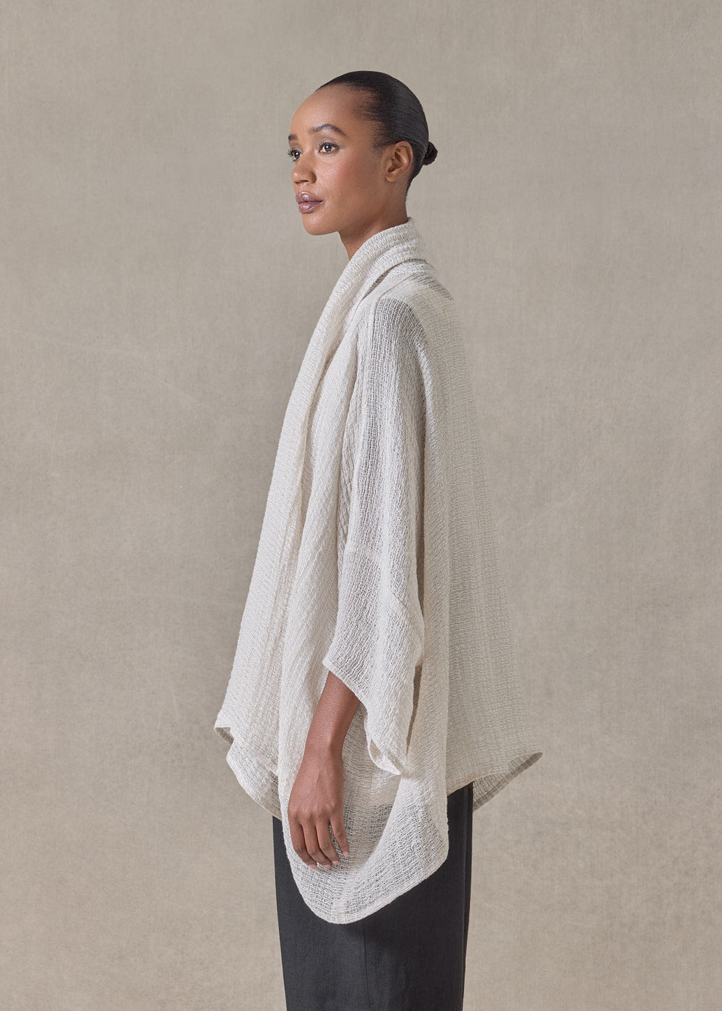 linen mix wide short sleeve scrunch shawl collar jacket - mid plus (natural)