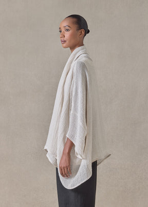 linen mix wide short sleeve scrunch shawl collar jacket - mid plus (natural)