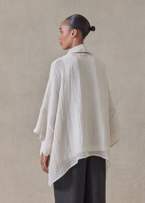 linen mix wide short sleeve scrunch shawl collar jacket - mid plus (natural)