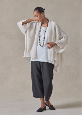 linen mix wide short sleeve scrunch shawl collar jacket - mid plus (natural)