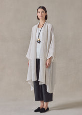 linen mix wide a-line scrunch shawl collar jacket - very long (natural)