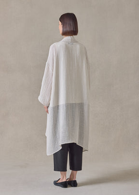 linen mix wide a-line scrunch shawl collar jacket - very long (natural)
