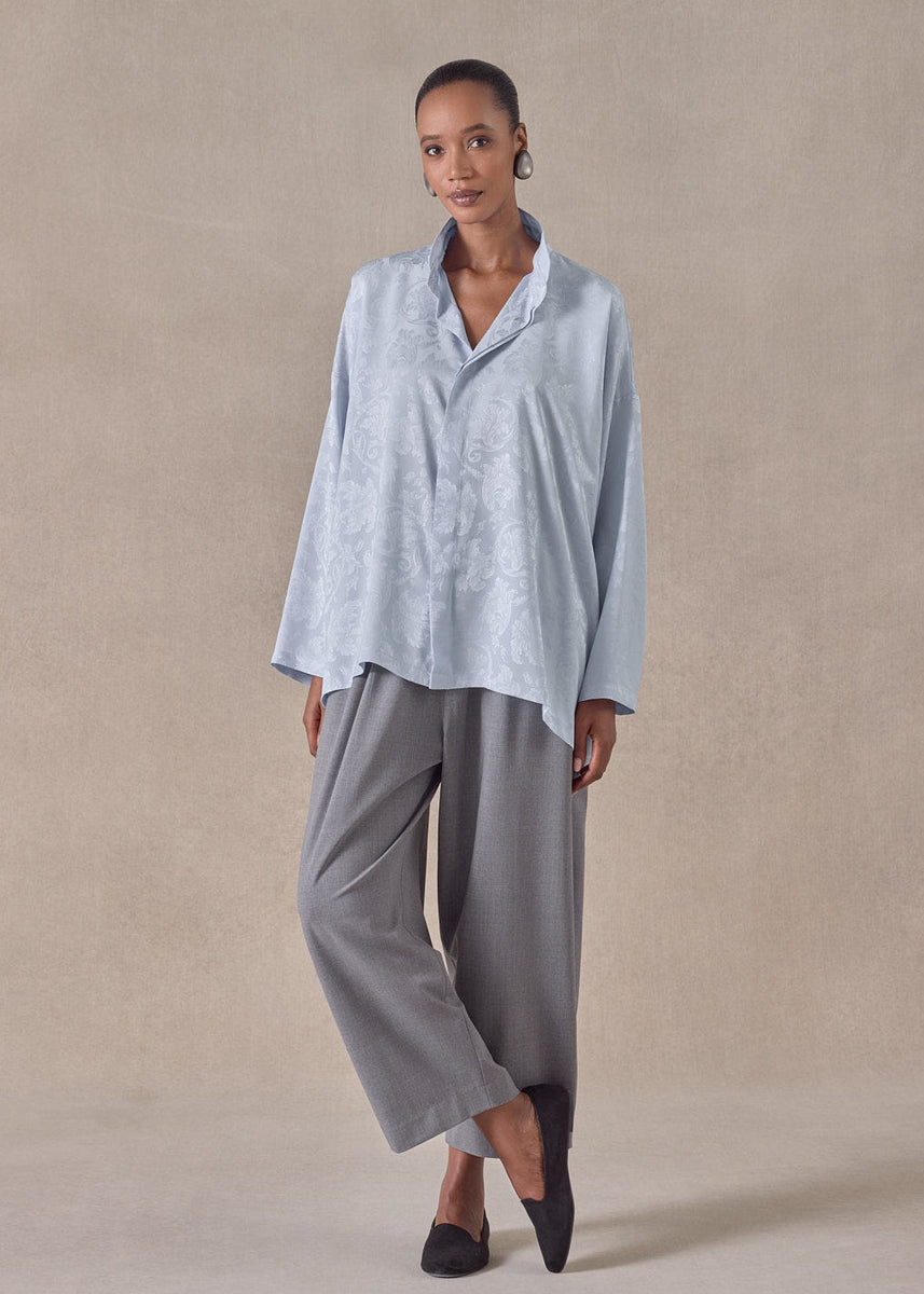 silk jacquard wide a-line double stand collar shirt - mid plus (bridge