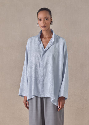 silk jacquard wide a-line double stand collar shirt - mid plus (bridgertonblue)