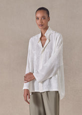 silk jacquard wide a-line double stand collar shirt - mid plus (ivory)
