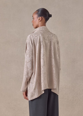 silk jacquard wide a-line double stand collar shirt - mid plus (stone)