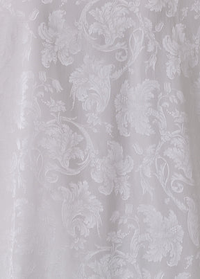 silk jacquard wide a-line double stand collar shirt - very long with slits (ivory)