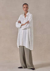silk jacquard wide a-line double stand collar shirt - very long with slits (ivory)