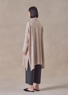 silk jacquard wide a-line double stand collar shirt - very long with slits (stone)
