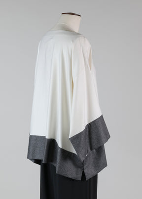 cashmere silk mix a-line scoop neck 3/4 sleeve tunic with contrast edge panel - mid