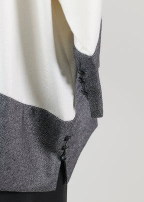 cashmere silk mix a-line scoop neck 3/4 sleeve tunic with contrast edge panel - mid