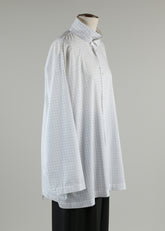plaid cotton slim a-line double collar shirt with stepped insert - long