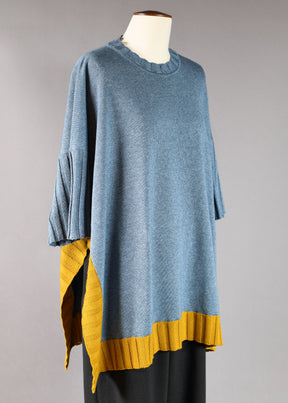 knitted 3/4 width square sleeve round neck poncho - long