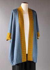 knitted 3/4 width square poncho cardigan with ribs - long