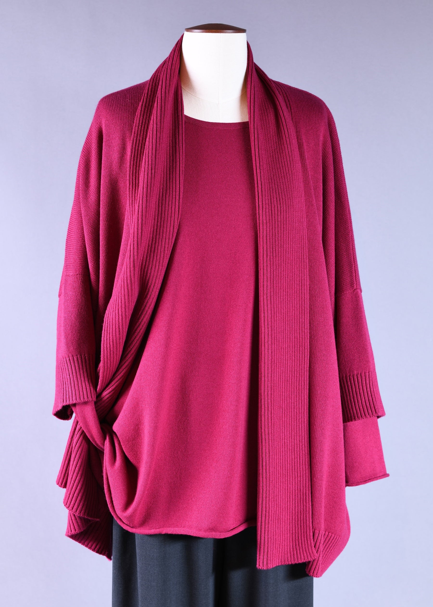 cashmere silk mix knitted sloped shoulder 3 4 sleeve shawl collar card