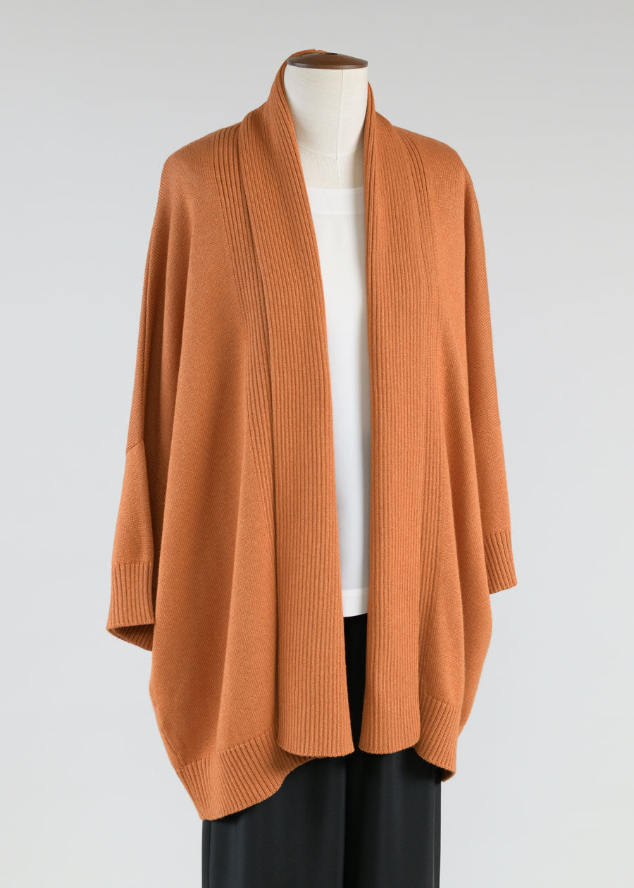 sloped shoulder 3/4 sleeve shawl collar cardi - lg