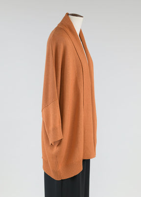 sloped shoulder 3/4 sleeve shawl collar cardi - lg