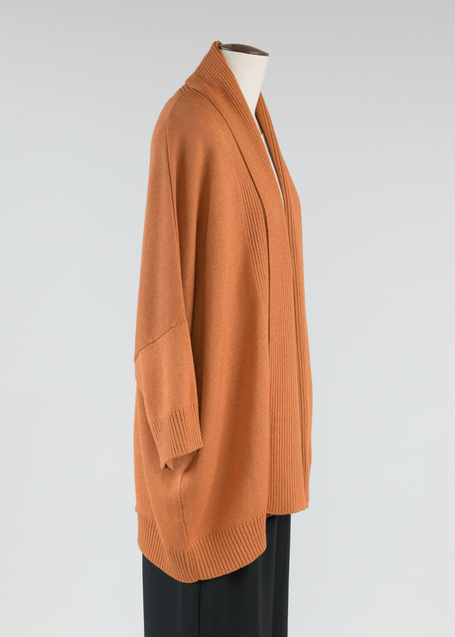 sloped shoulder 3/4 sleeve shawl collar cardi - lg