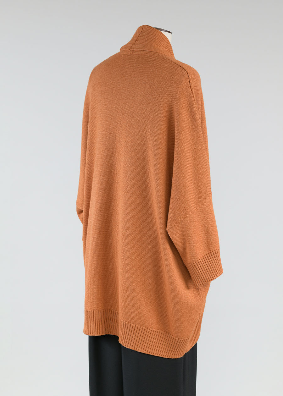 sloped shoulder 3/4 sleeve shawl collar cardi - lg